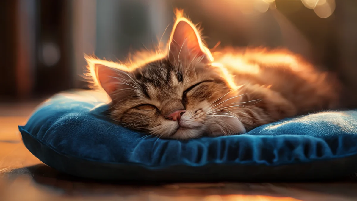 Un gatto è disteso su un balconcino di finestra soleato e si bagna nella luce del sole.