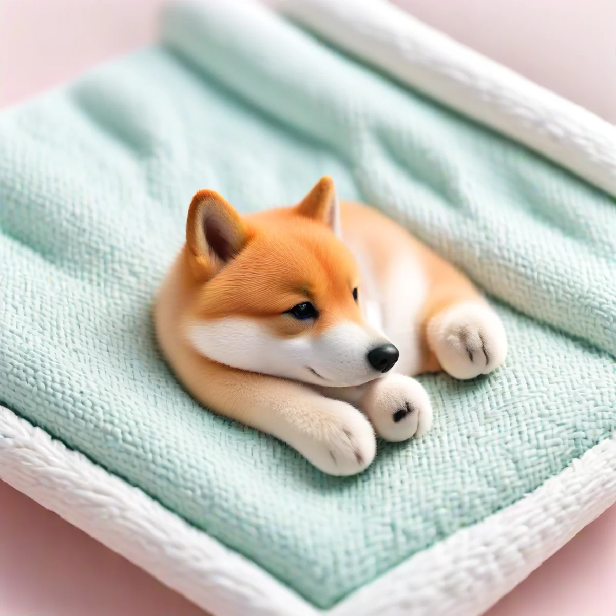 Ilustración en primer plano de la pata de un Shiba Inu sobre una cama tejida